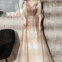 Gold sequins long prom dress evening dress - Thumbnail 1