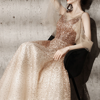 Gold sequins long prom dress evening dress - Thumbnail 2