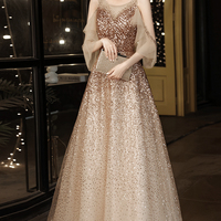 Gold sequins long prom dress evening dress - Thumbnail 5