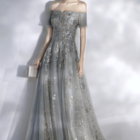 Grey sequins long A line prom dress evening dress - Thumbnail 1