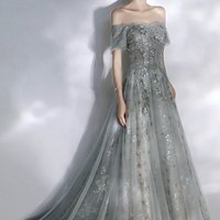 Grey sequins long A line prom dress evening dress - Thumbnail 3