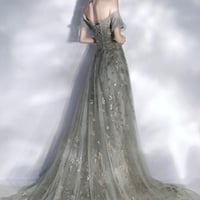 Grey sequins long A line prom dress evening dress - Thumbnail 6