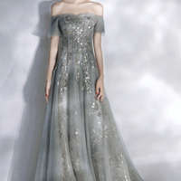 Grey sequins long A line prom dress evening dress - Thumbnail 5