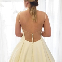Ivory Satin Wedding Dress with Pockets,Simple Prom Dress,Formal Evening Dress - Thumbnail 1