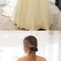 Ivory Satin Wedding Dress with Pockets,Simple Prom Dress,Formal Evening Dress - Thumbnail 2