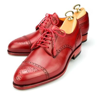 Maroon red blucher sterling brogue cap toe marvelous laced up real leather shoes