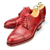 Maroon Red Blucher Sterling Brogue Cap Toe Marvelous Laced Up Real Leather Shoes - Thumbnail 1