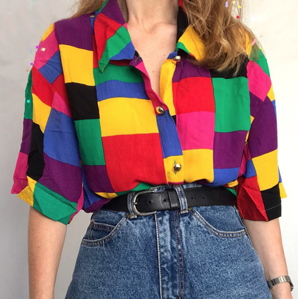 Free Shipping-90s COLOR BLOCK SHIRT