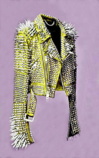 Women Yellow Spiked Studded Leather Jacket Steam Punk Gothic Rockers Jacket