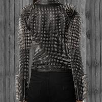 Studded Leather Jacket, Women Spiked Leather Jacket, Women Steam Punk Rockers Jacket, Gothic Hippie Studs and Spikes, Spiked Genuine Leather - Thumbnail 1