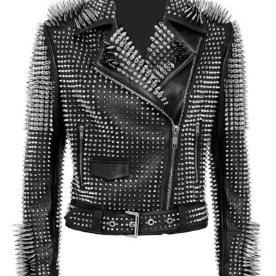 Studded leather jacket, women spiked leather jacket, women steam punk rockers jacket, gothic hippie studs and spikes, spiked genuine leather