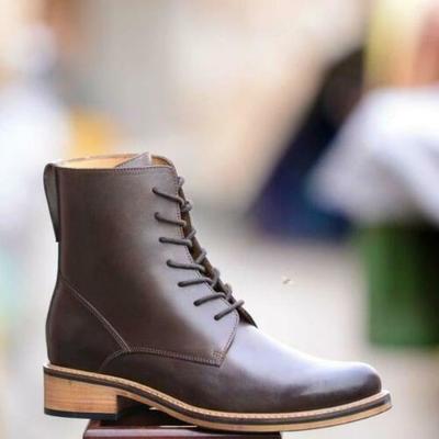 Handmade leather men ankle lace up boots, men brown combat boot - Thumbnail 1
