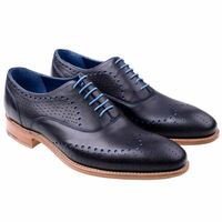 Navy Blue Wing Tip Hole Punch Style Perfectionist Official Real Leather Shoes - Thumbnail 4