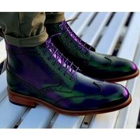 Men Derby Lace Up Genuine Leather Wingtip Handmade Formal Ankle Boots - Thumbnail 1