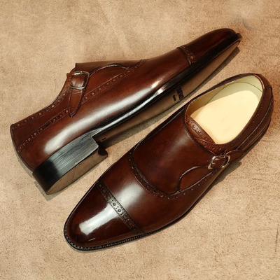Handmade classic oxfords shoes,men monk cap toe shoes,office formal dress shoes