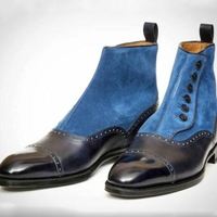 Handmade Mens Two Tone Ankle Button Boots, Men Black and Blue Dress Boot - Thumbnail 4