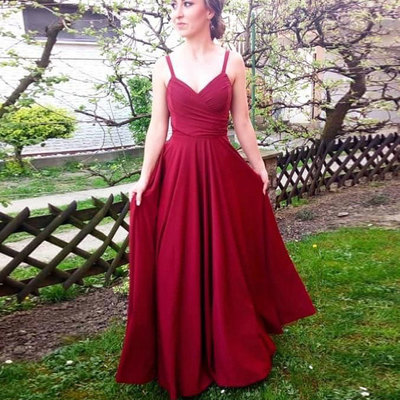 Spaghetti straps prom dresses red - Thumbnail 4