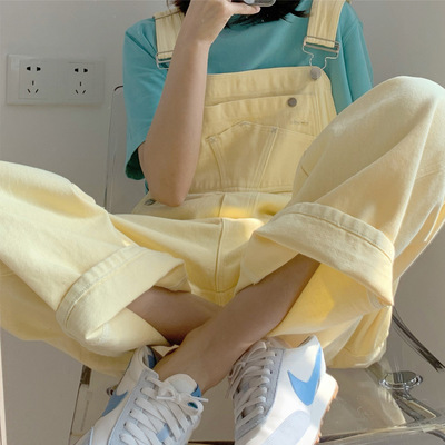 Cream yellow denim overalls - Thumbnail 2