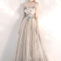 Champagne tulle sequins long A line prom dress - Thumbnail 6