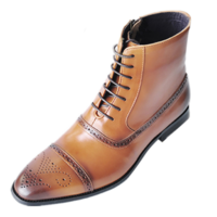 Handmade Mens Cap toe Tan color side zipper lace up dress boot, Men ankle boot - Thumbnail 1