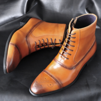 Handmade Mens Cap toe Tan color side zipper lace up dress boot, Men ankle boot - Thumbnail 4