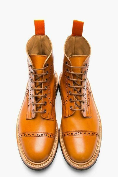 Handmade tan leather boots, brogue style dress boot mens, ankle lace up boots