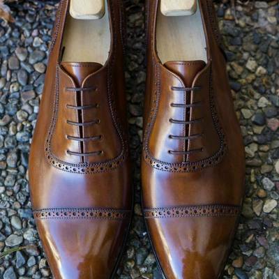 Handmade mens brown leather oxfords shoes, luxury brown dress shoes for mens