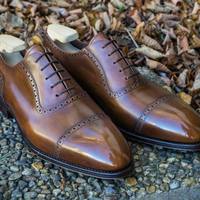 Handmade Mens brown Leather Oxfords shoes, Luxury Brown dress shoes for mens - Thumbnail 1
