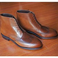 New Designer Men Brown color Chukka boots Men wingtip brogue ankle leather boots - Thumbnail 1