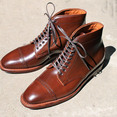 Men handmade brown lace up dress boot, captoe office boot men - Thumbnail 2