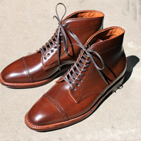 Men Handmade Brown Lace Up Dress Boot, Captoe office boot men - Thumbnail 2
