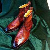 New Handmade Brown Shaded Crocodile Leather Zipper Ankle Boots for Men's - Thumbnail 1