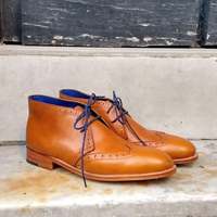 New Handmade Tan Leather Brogue Lace Up Chukka Boots for Men's - Thumbnail 4