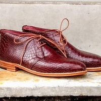 New Handmade Maroon Snake Leather Lace Up Chukka Boots for Men's - Thumbnail 1