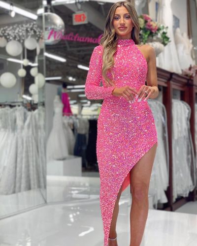 Glitter Tight Halter Long Sleeves Sequins Party Dresses