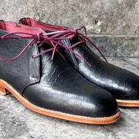 New Handmade Black Snake Leather Lace Up Chukka Boots for Men's - Thumbnail 1