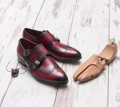 New Pure Handmade Burgundy Leather Stylish Monk Strap Shoes For Men's