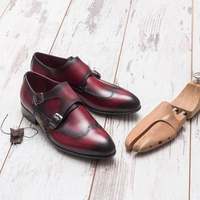 New Pure Handmade Burgundy Leather Stylish Monk Strap Shoes For Men's - Thumbnail 1