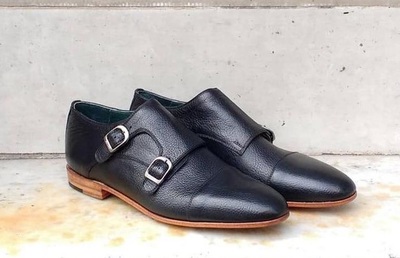 New Pure Handmade Black Leather Stylish Monk Strap Shoes For Men's