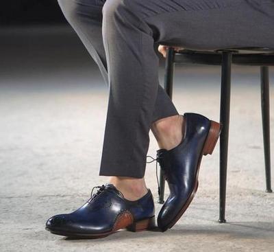 New Pure Handmade Blue Leather Lace up Dress Shoes For Men's