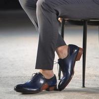 New Pure Handmade Blue Leather Lace up Dress Shoes For Men's - Thumbnail 1