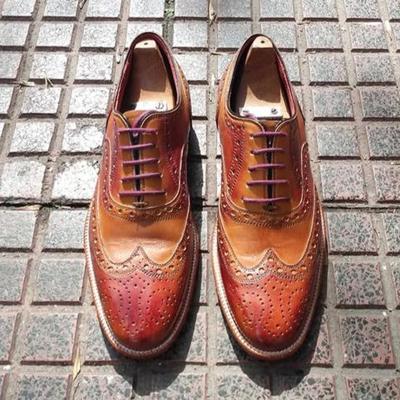 New pure handmade tan shaded leather lace up brogue shoes for men's
