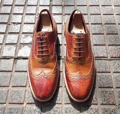 New Pure Handmade Tan Shaded Leather Lace up Brogue Shoes for Men's