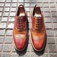 New Pure Handmade Tan Shaded Leather Lace up Brogue Shoes for Men's - Thumbnail 1