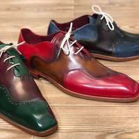 New Pure Handmade Multi Color Leather Lace up Shoes for Men's - Thumbnail 1