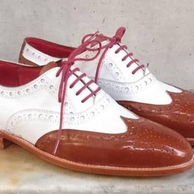 New pure handmade white & tan leather lace up brogue shoes for men's
