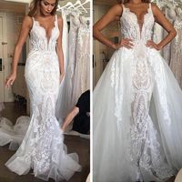 Detachable V Neck Whire Lace Wedding Dress bride gown - Thumbnail 1