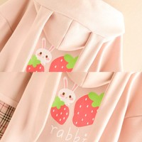Kawaii Velvet Rabbit Strawberry Sweatshirt Hoodie - Thumbnail 3