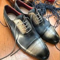 New Pure Handmade Gray Shaded Leather Crocodile Lace up Shoes for Men's - Thumbnail 4