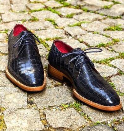 New Pure Handmade Black Crocodile Leather Lace up Shoes for Men's